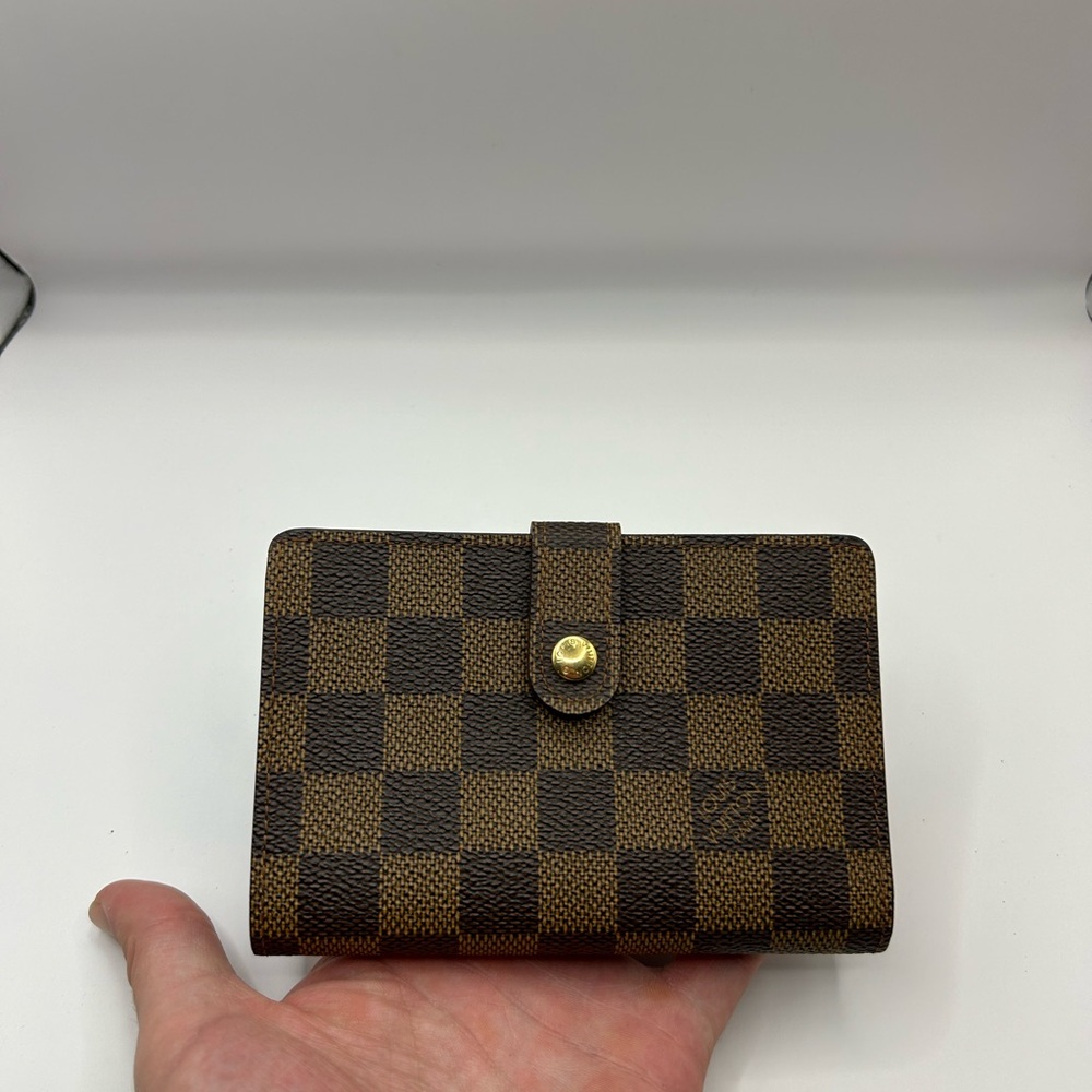 Louis Vuitton Damier Ebene Kiss Lock Wallet. Comes with COA